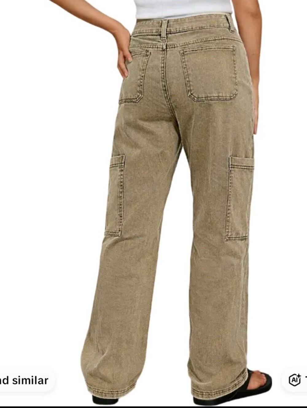 Flamingals Stitch Detail Mid Waist Straight Leg Cargo Khaki Pants NWT XL - Picture 2 of 9